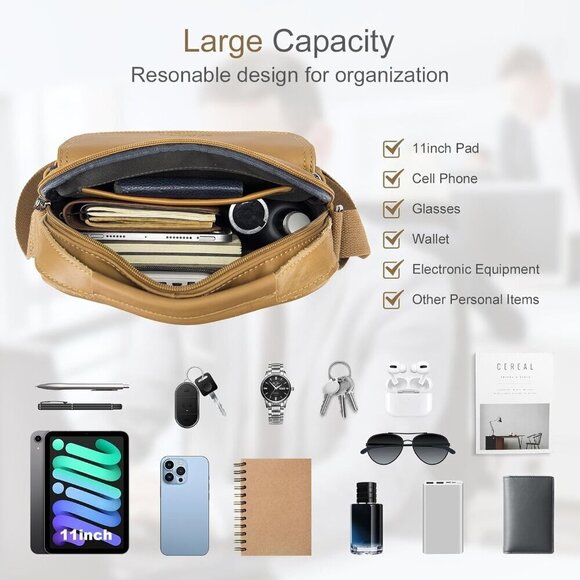 💫 Coscooa Leather Crossbody Bag Men Black Messenger Satchel Travel Handbag - Picture 2 of 6